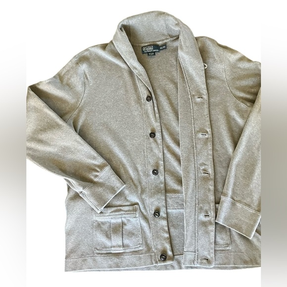 Polo Ralph Lauren Shawl Collar Grandpa Sweater Gray Button Up Men’s XL - Picture 2 of 10